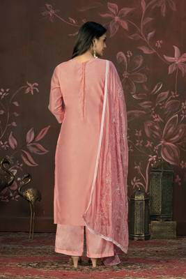 Pink colour ethnic dress material for festive indian looks 2