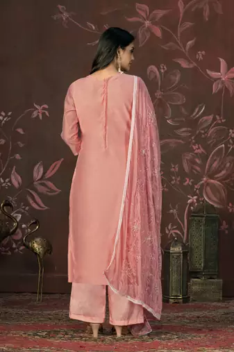 Pink colour ethnic dress material for festive indian looks