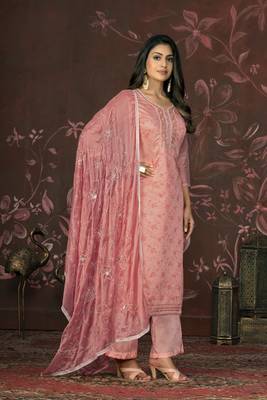 Pink colour ethnic dress material for festive indian looks 3