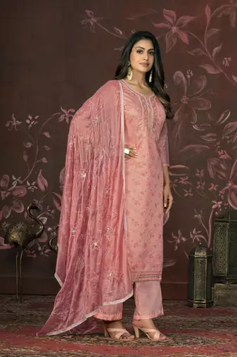 Pink colour ethnic dress material for festive indian looks