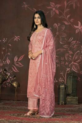 Pink colour ethnic dress material for festive indian looks 4