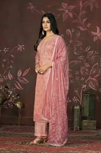 Pink colour ethnic dress material for festive indian looks