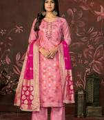 Pink colour ethnic dress material for festive indian looks