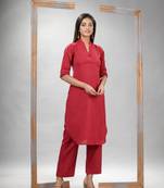 Red cotton bengal handwoven kurta set