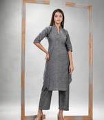 Grey cotton bengal handwoven kurta set