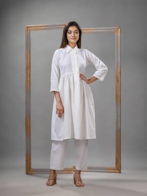 White cotton bengal handwoven kurta set 1