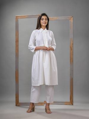White cotton bengal handwoven kurta set 2