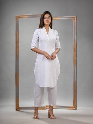 White cotton bengal handwoven kurta set 1
