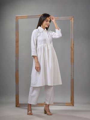 White cotton bengal handwoven kurta set 3