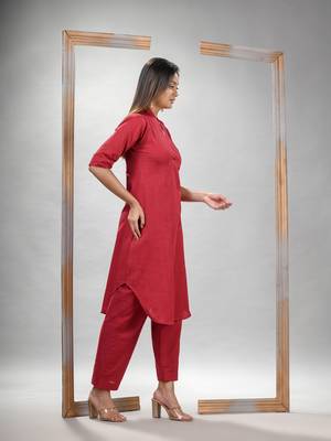 Red cotton bengal handwoven kurta set 5