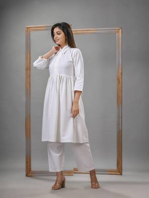 White cotton bengal handwoven kurta set 4