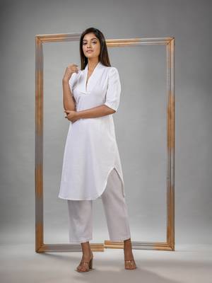 White cotton bengal handwoven kurta set 3