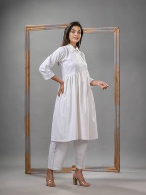 White cotton bengal handwoven kurta set 5