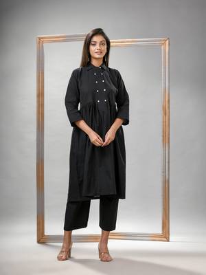 Black cotton bengal handwoven kurta set 3