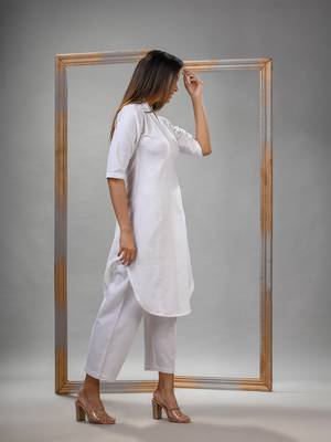 White cotton bengal handwoven kurta set 5