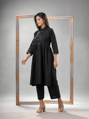 Black cotton bengal handwoven kurta set 4