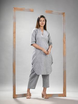 Silver cotton bengal handwoven kurta set 1