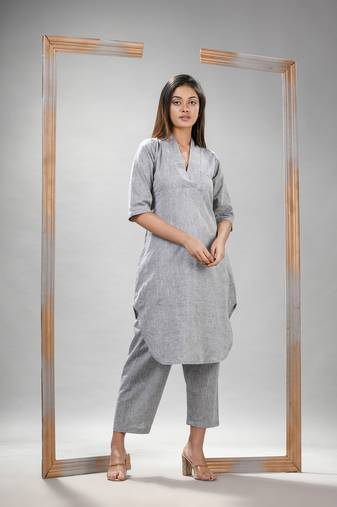 Silver cotton bengal handwoven kurta set