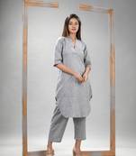 Silver cotton bengal handwoven kurta set