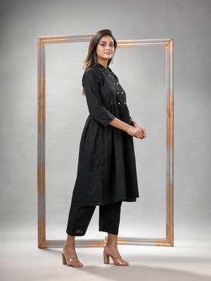 Black cotton bengal handwoven kurta set 5