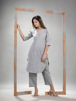 Silver cotton bengal handwoven kurta set 2