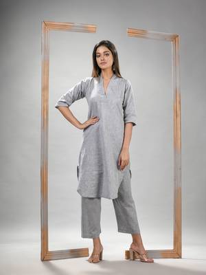 Silver cotton bengal handwoven kurta set 3
