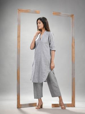 Silver cotton bengal handwoven kurta set 4