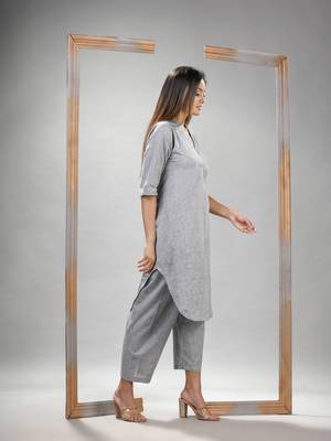 Silver cotton bengal handwoven kurta set 5