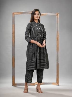 Black cotton bengal handwoven kurta set 1