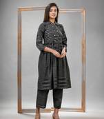 Black cotton bengal handwoven kurta set