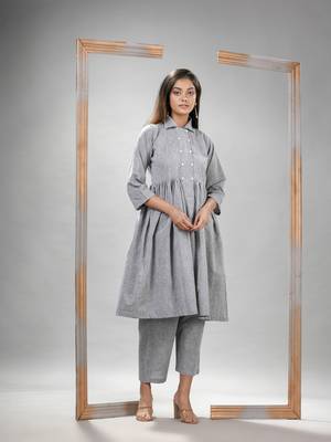 Silver cotton bengal handwoven kurta set 1