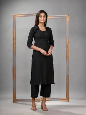 Black cotton bengal handwoven kurta set 1