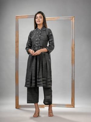 Black cotton bengal handwoven kurta set 3