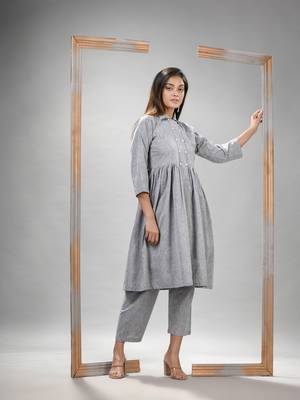 Silver cotton bengal handwoven kurta set 2