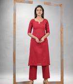 Red cotton bengal handwoven kurta set