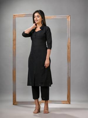 Black cotton bengal handwoven kurta set 2