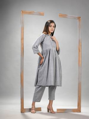 Silver cotton bengal handwoven kurta set 3