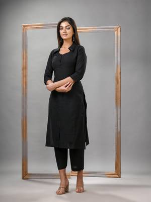 Black cotton bengal handwoven kurta set 3