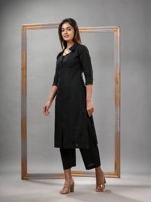 Black cotton bengal handwoven kurta set 4