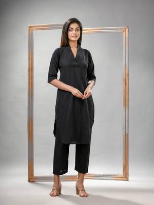 Black cotton bengal handwoven kurta set 1