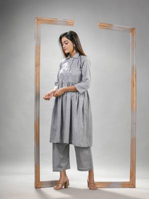 Silver cotton bengal handwoven kurta set 4