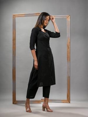 Black cotton bengal handwoven kurta set 5