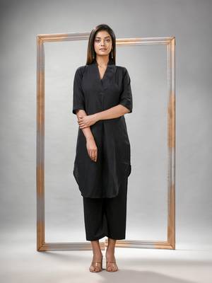 Black cotton bengal handwoven kurta set 2