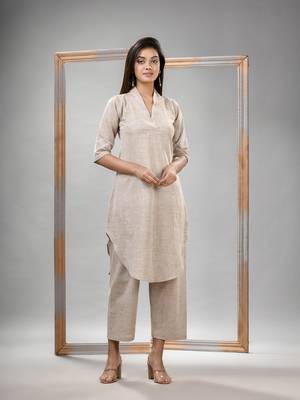 Silk grey cotton bengal handwoven kurta set 1