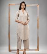 Silk grey cotton bengal handwoven kurta set