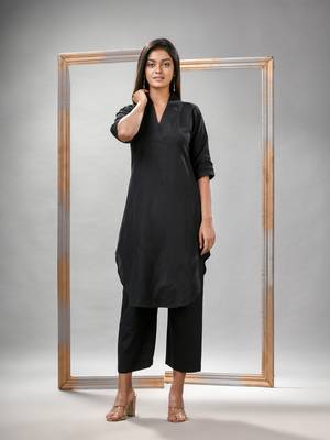 Black cotton bengal handwoven kurta set 3
