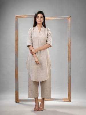 Silk grey cotton bengal handwoven kurta set 2