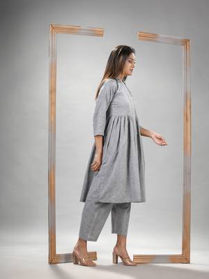Silver cotton bengal handwoven kurta set 5