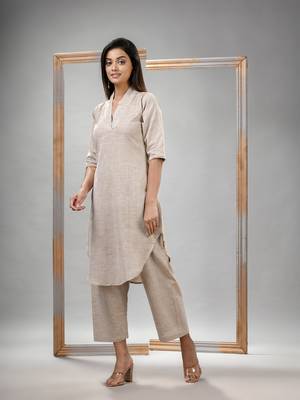 Silk grey cotton bengal handwoven kurta set 4