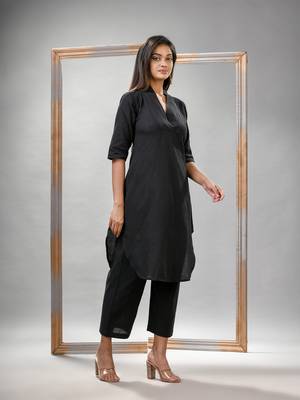 Black cotton bengal handwoven kurta set 5